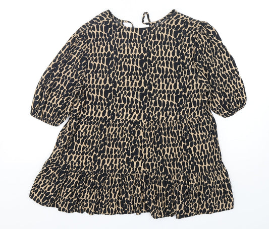 F&F Womens Multicoloured Animal Print Viscose Basic Blouse Size 8 V-Neck