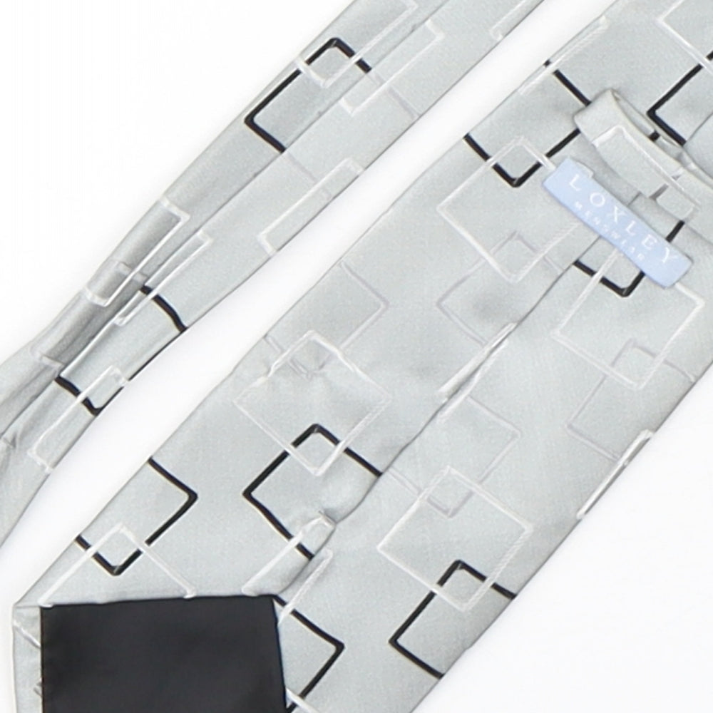 Loxley Mens Grey Geometric Polyester Pointed Tie One Size