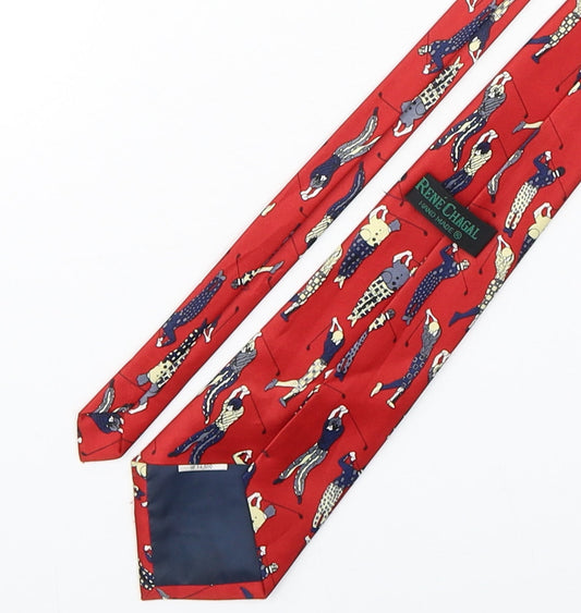 Rene Chagal Mens Red Geometric Silk Pointed Tie One Size - Golf