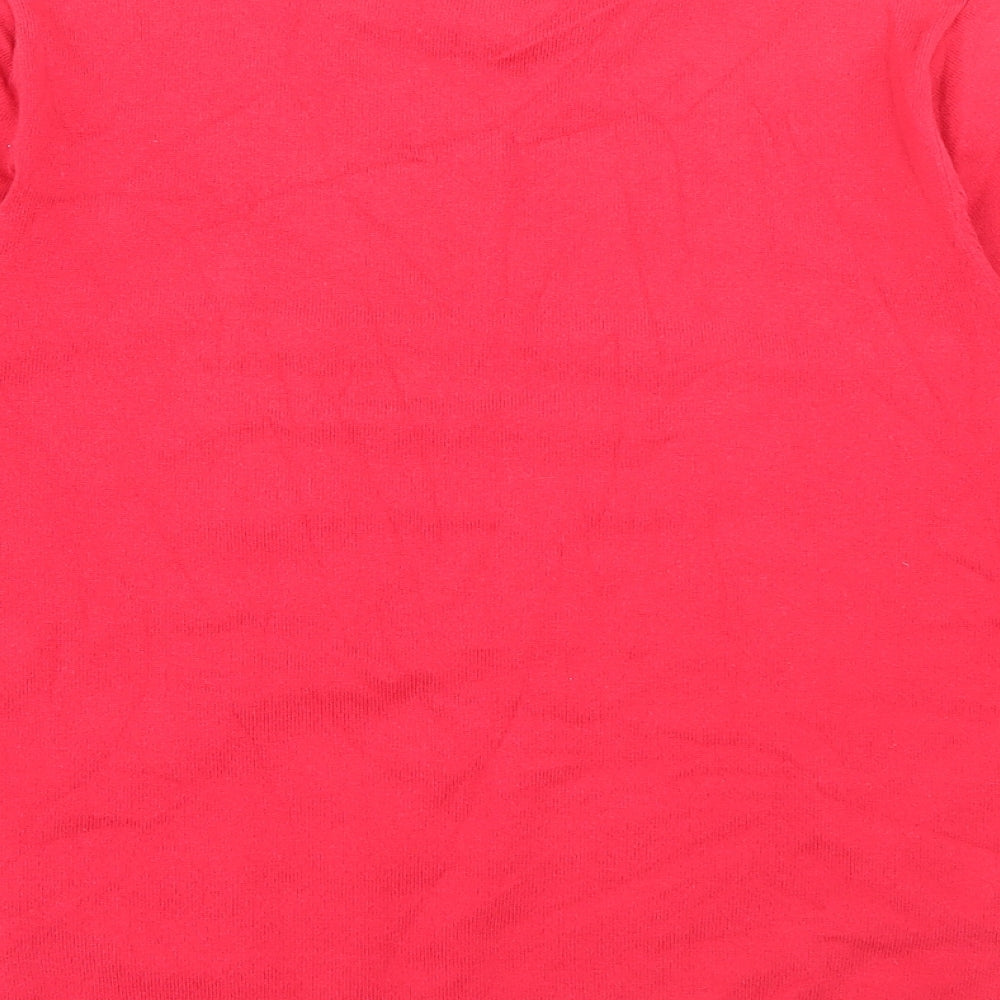 Brand and care label for Linea women’s red crew neck cotton jumper, size M