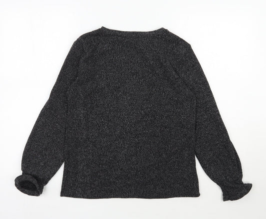 George Womens Grey V-Neck Polyester Pullover Jumper Size S