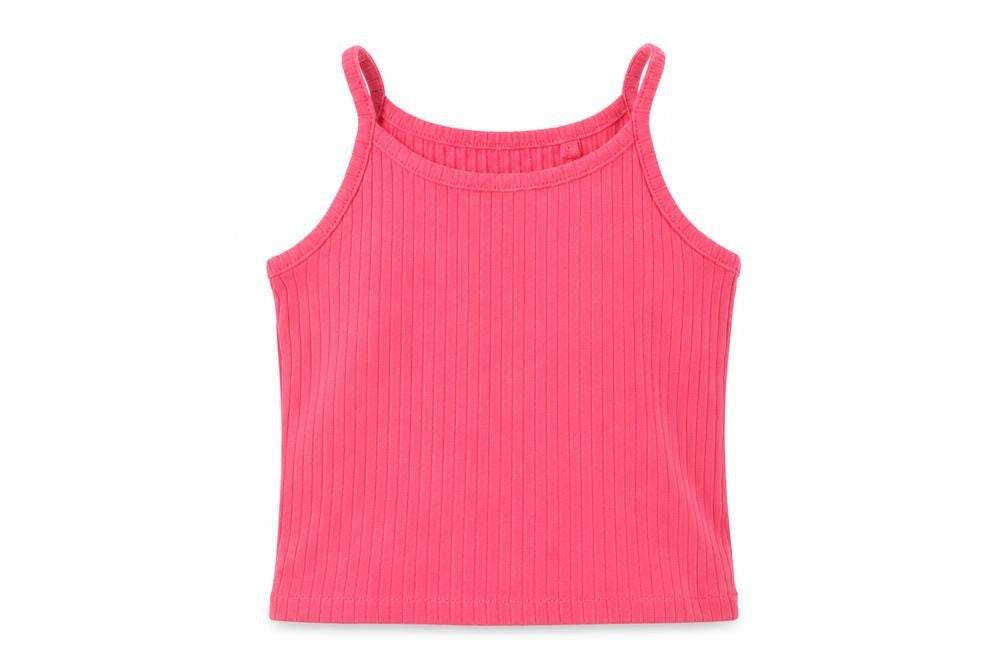 Front view of Next girls’ pink cotton camisole tank, size 4, years scoop neck
