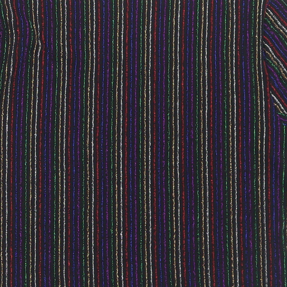 Primark Womens Multicoloured Striped Nylon Cropped Blouse Size S Round Neck