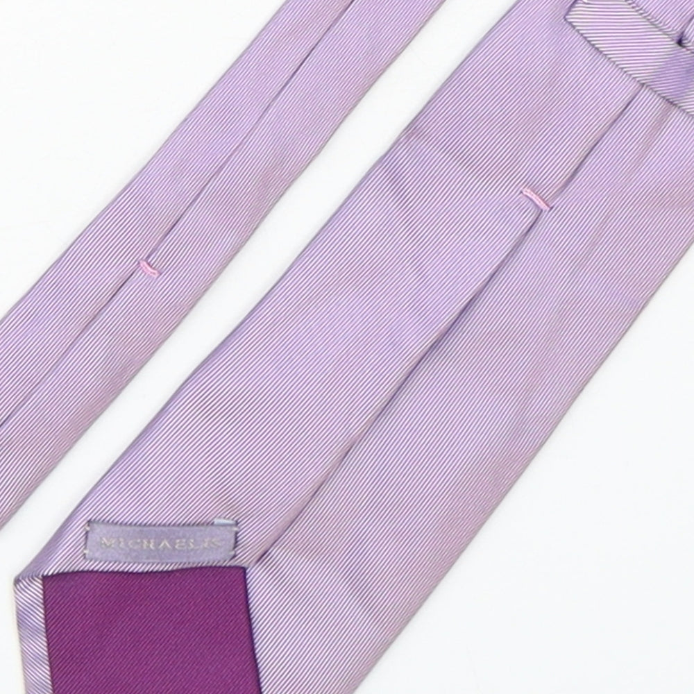 Brand and care label for Michaelis men’s pink striped silk pointed tie one size