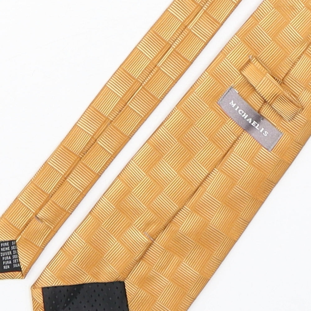Michaelis Mens Gold Plaids & Checks Silk Pointed Tie One Size