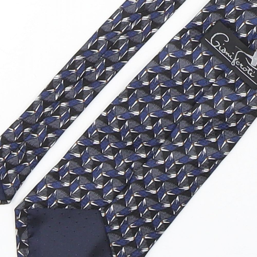 Brand and care label for Gioni Feroti men’s multicoloured geometric silk pointed tie one size