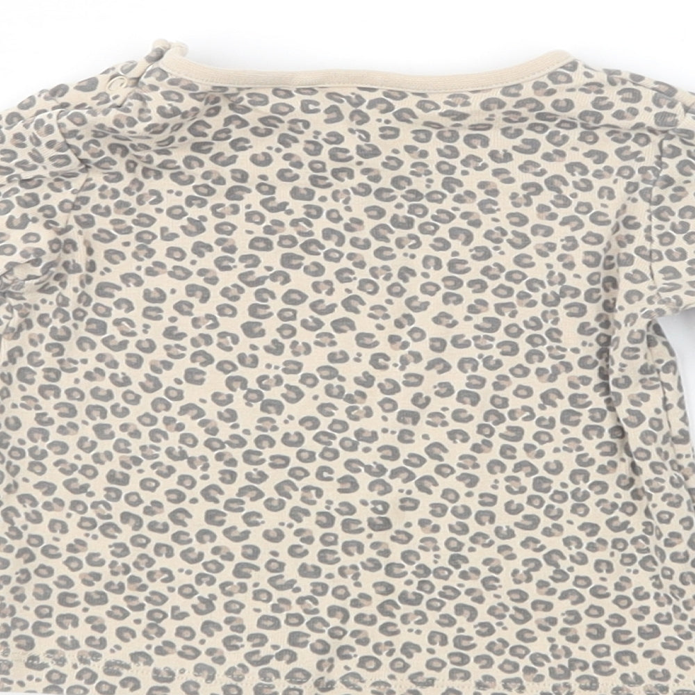TU Baby Beige Animal Print Cotton Basic T-Shirt Size 9-12 Months Crew Neck Pullover