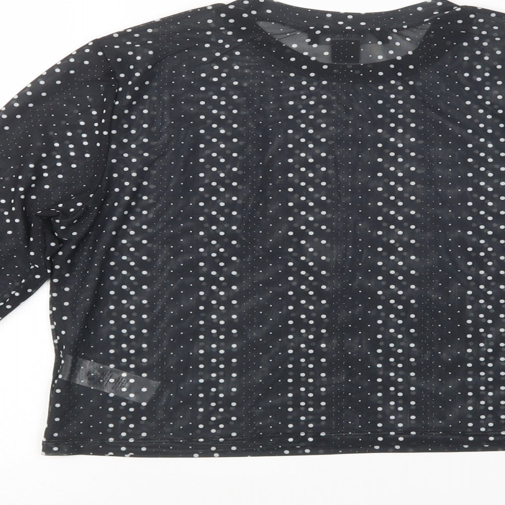 Primark Womens Black Polka Dot Polyester Basic Blouse Size L Crew Neck