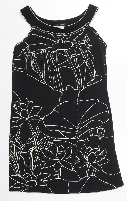 Max Edition Womens Black Floral Polyester Tank Dress Size S Boat Neck Pullover