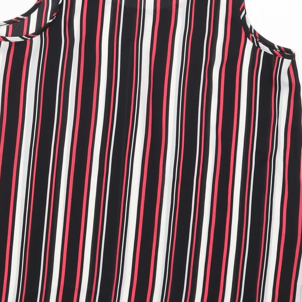 Primark Womens Black Striped Polyester Basic Tank Size 14 Round Neck - Pink