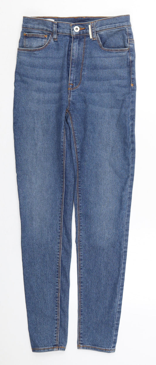 Additional front view of Collusion women’s blue cotton skinny jeans, size UK 26, in, 32-inch leg regular button