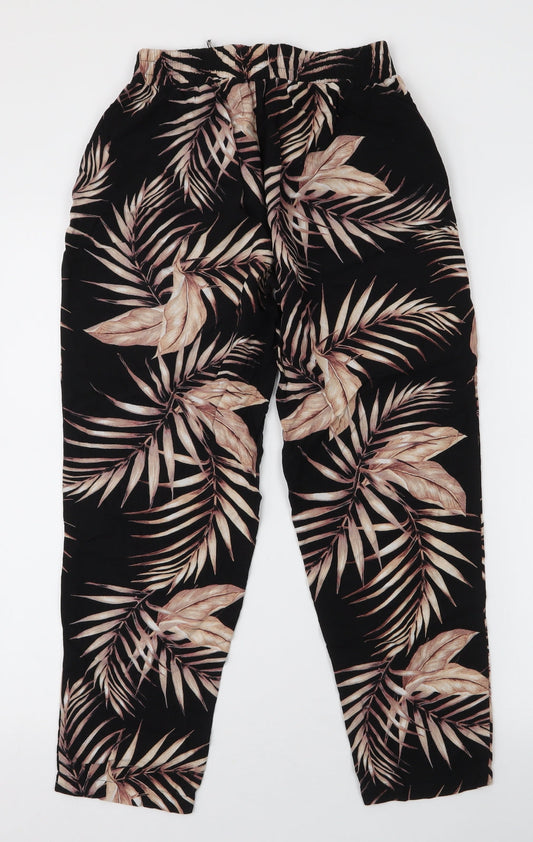 New Look Womens Black Floral Viscose Trousers Size 8 L24 in Regular Drawstring