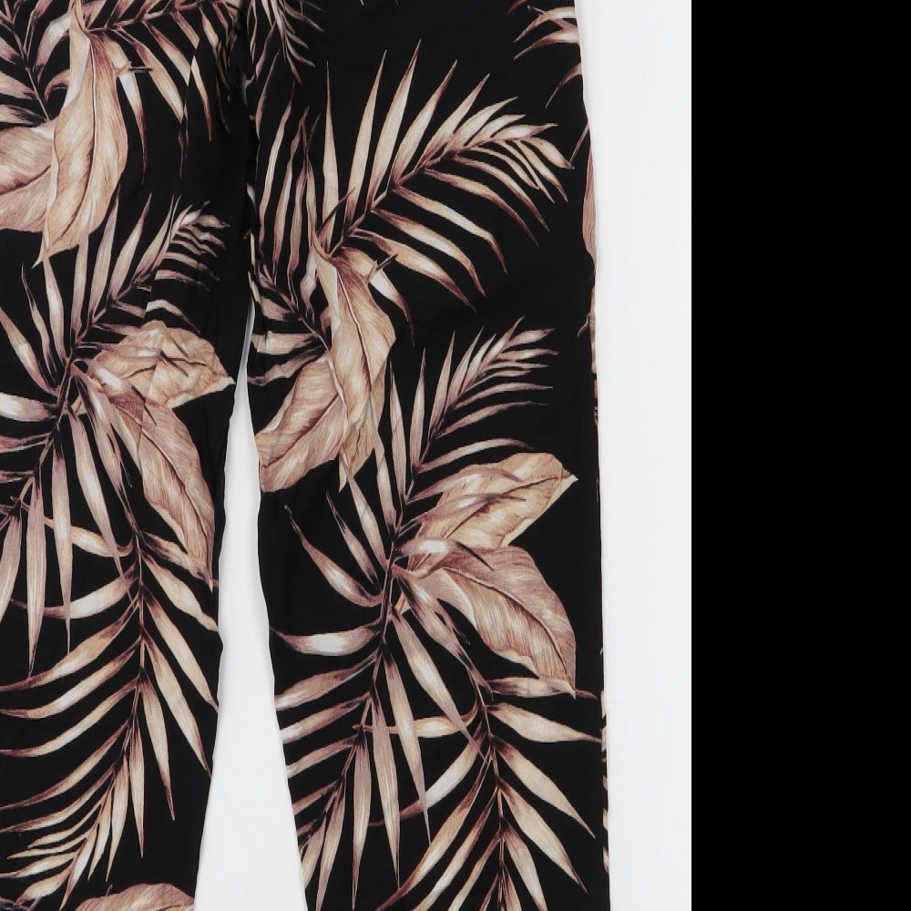 New Look Womens Black Floral Viscose Trousers Size 8 L24 in Regular Drawstring