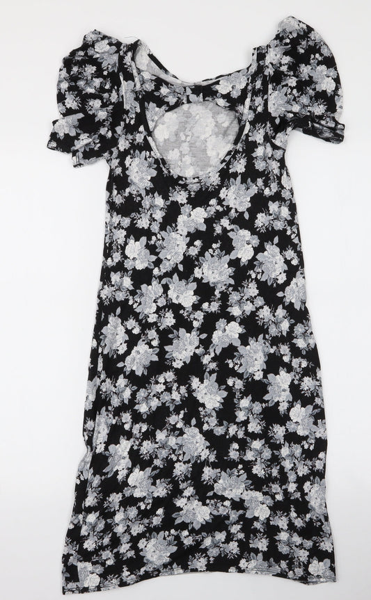 Dorothy Perkins Womens Black Floral Viscose A-Line Size 8 Round Neck Pullover