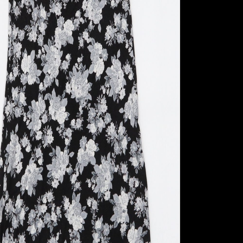 Dorothy Perkins Womens Black Floral Viscose A-Line Size 8 Round Neck Pullover