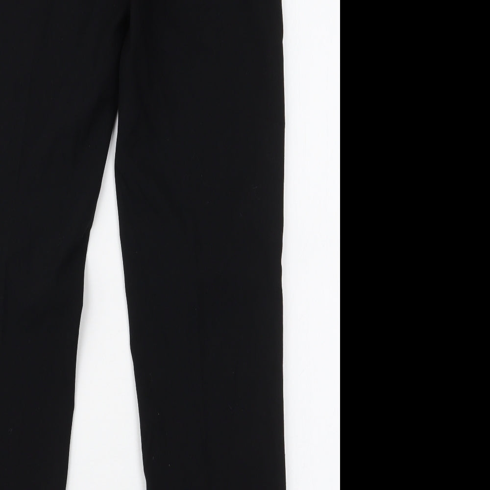 Brand and care label for Marks & Spencer women’s black polyester trousers, size UK 29, in, 27.5-inch leg regular zip