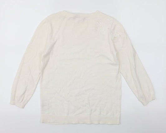 Oasis Womens Ivory Round Neck Cotton Pullover Jumper Size S