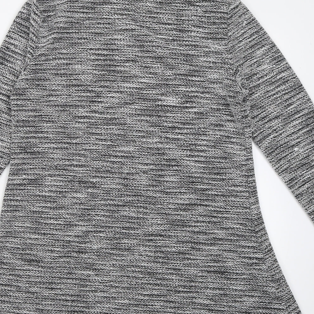 Brand and care label for Miss Sassy women’s silver polyester fit & flare, size S, roll neck pullover