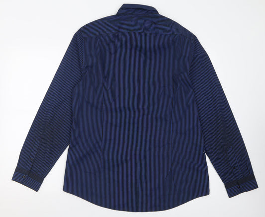 Mens UK Size L River Island Blue Button-Up Long Sleeve Casual Shirt
