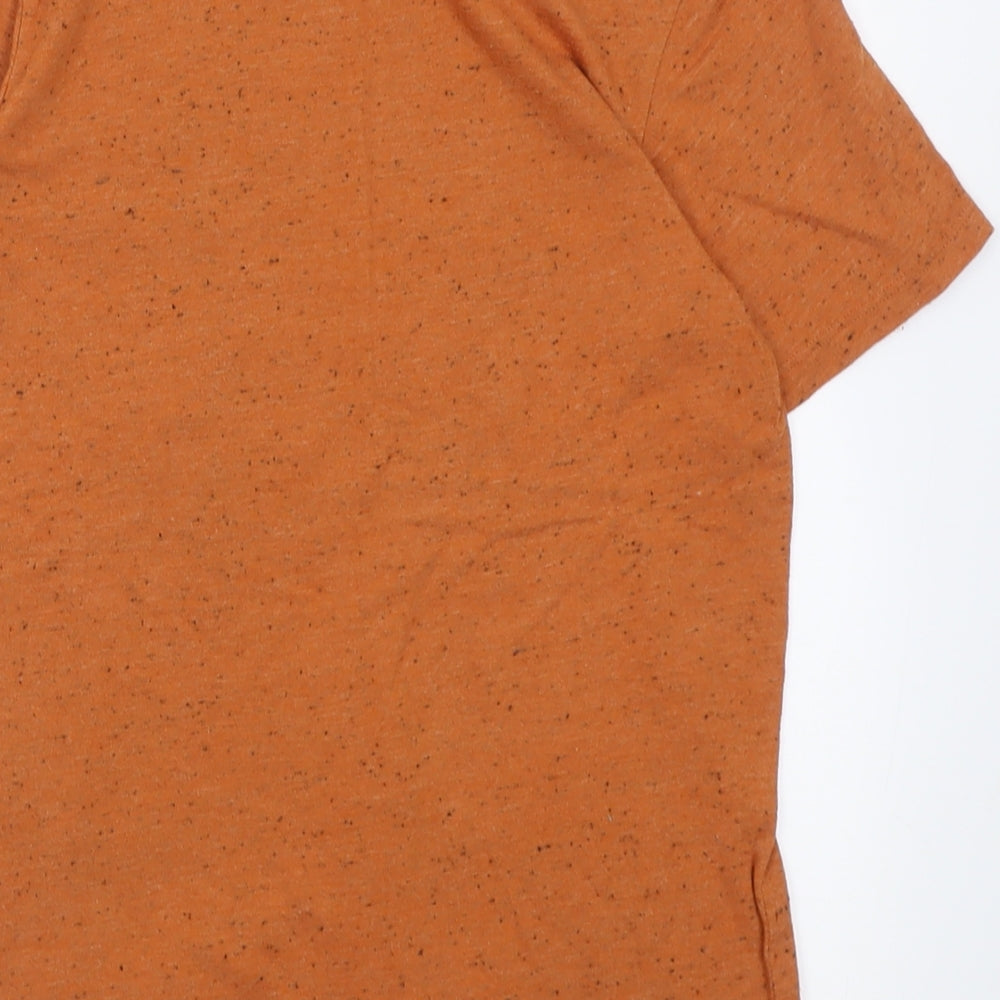 Brand and care label for F&F boys’ orange polyester basic t-shirt, size 11, years crew neck pullover - flecked
