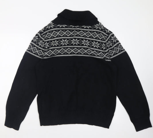 Cedar Wood State Mens Black V-Neck Geometric Cotton Pullover Jumper Size L