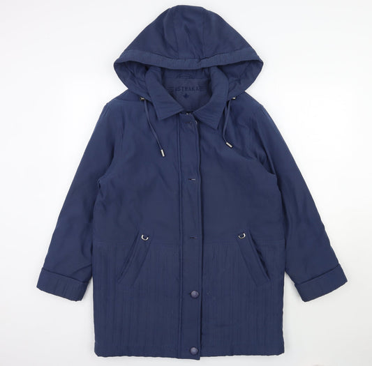 Additional front view of Astraka women’s blue jacket coat, size S, zip