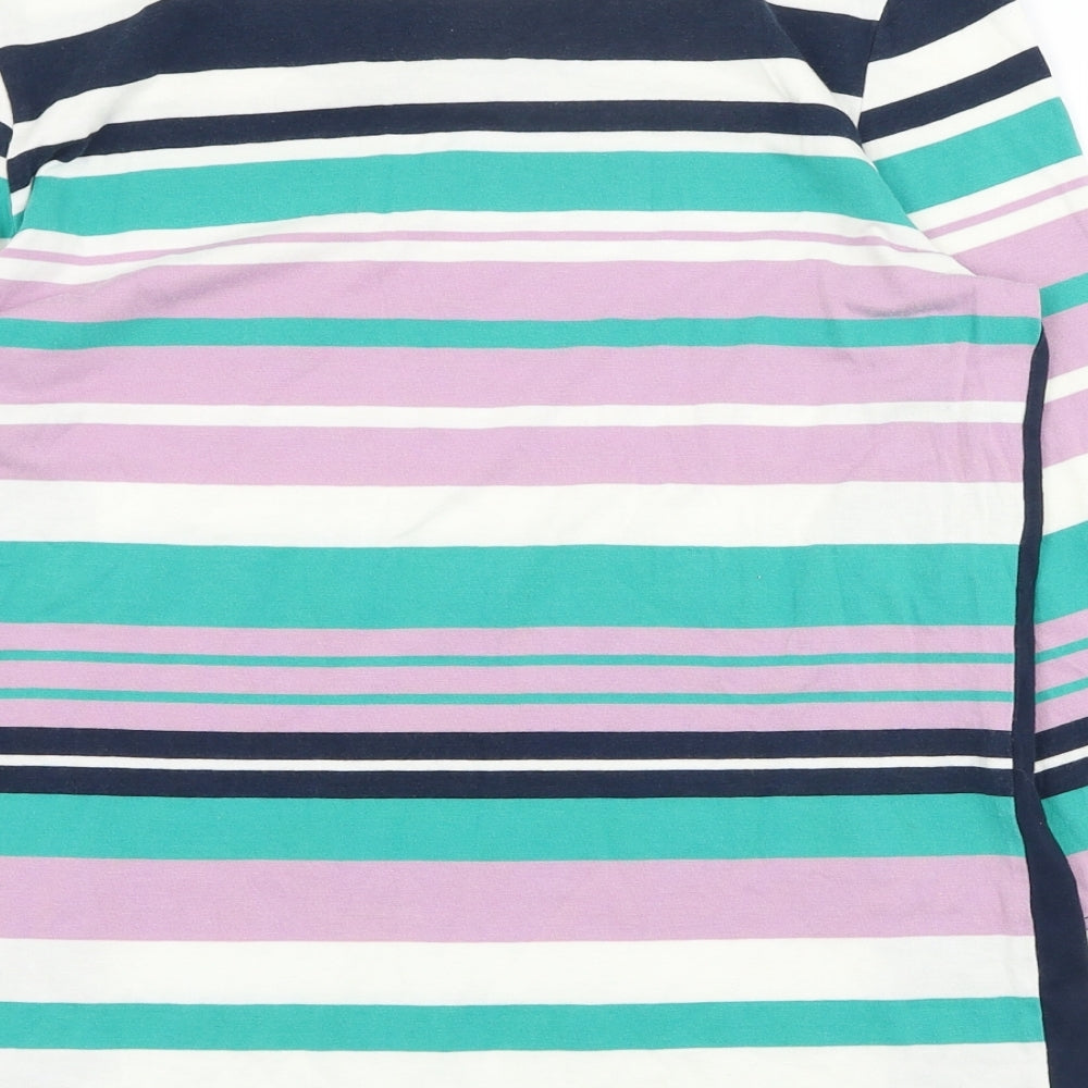 Collection Womens Blue Striped Polyester Basic T-Shirt Size L Round Neck