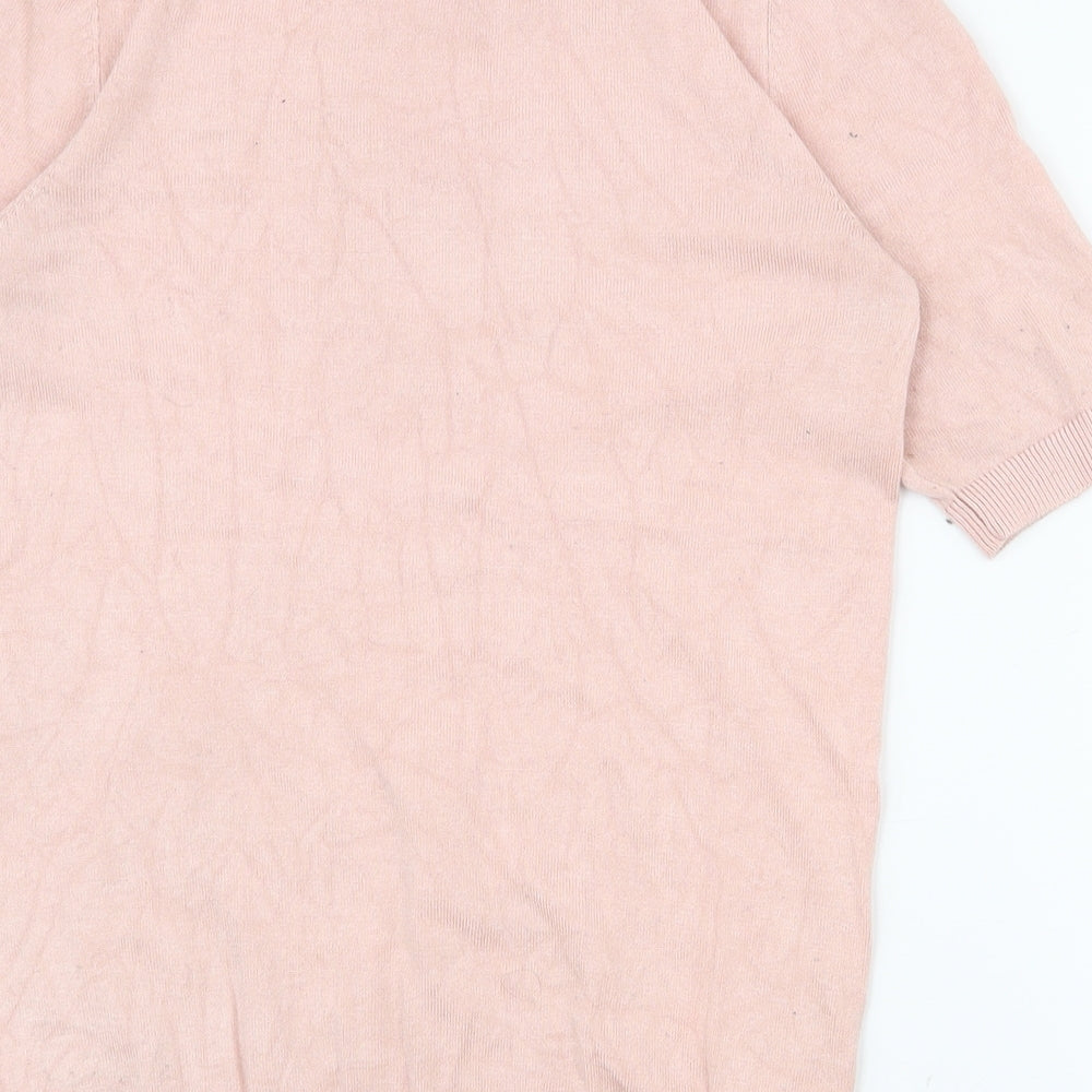 Brand and care label for F&F women’s pink viscose basic t-shirt, size UK 6, crew neck