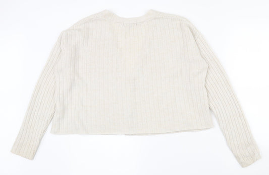 Primark Womens Beige V-Neck Acrylic Cardigan Jumper Size 8 - 6-8