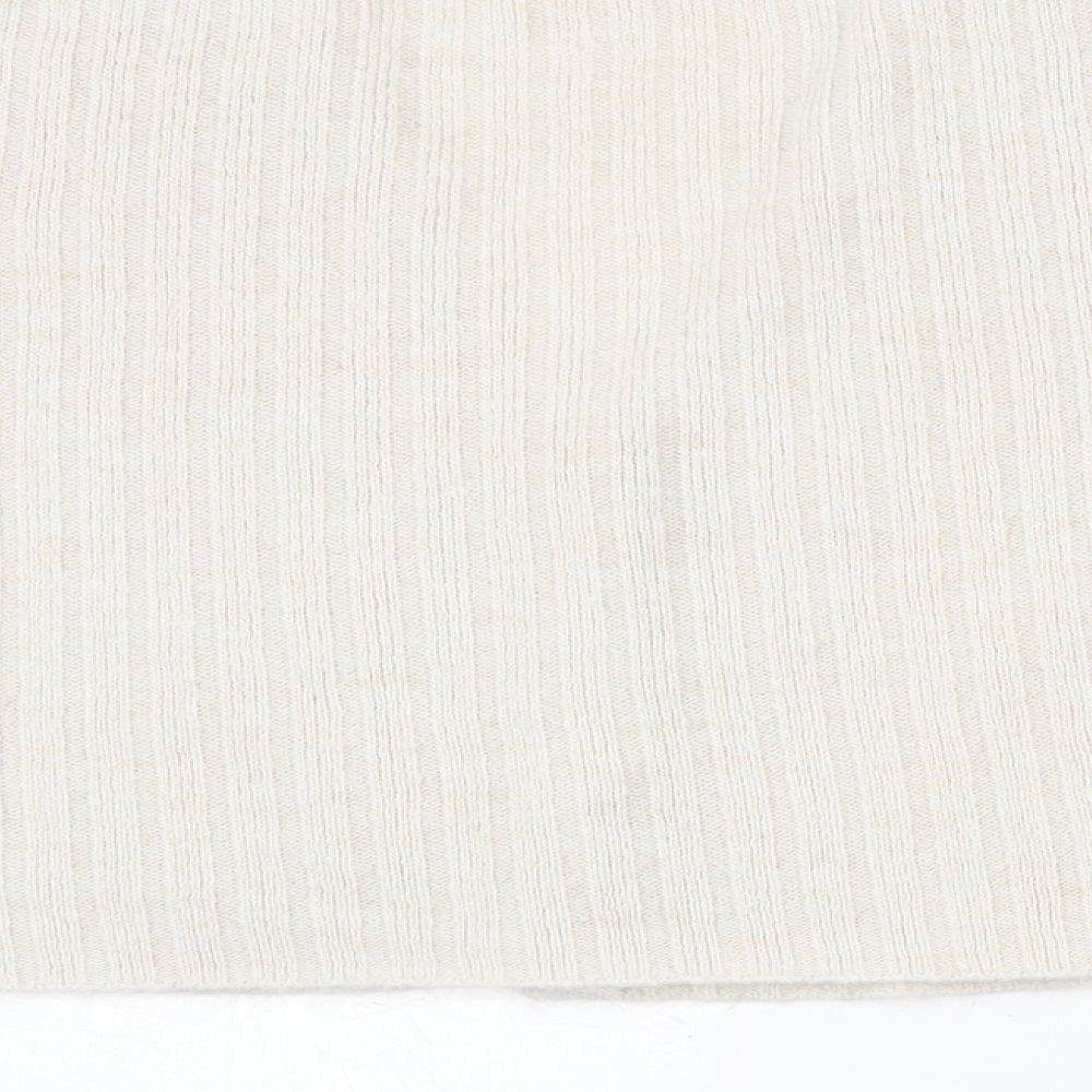 Brand and care label for Primark women’s beige v-neck acrylic cardigan jumper, size UK 8, - 6-8