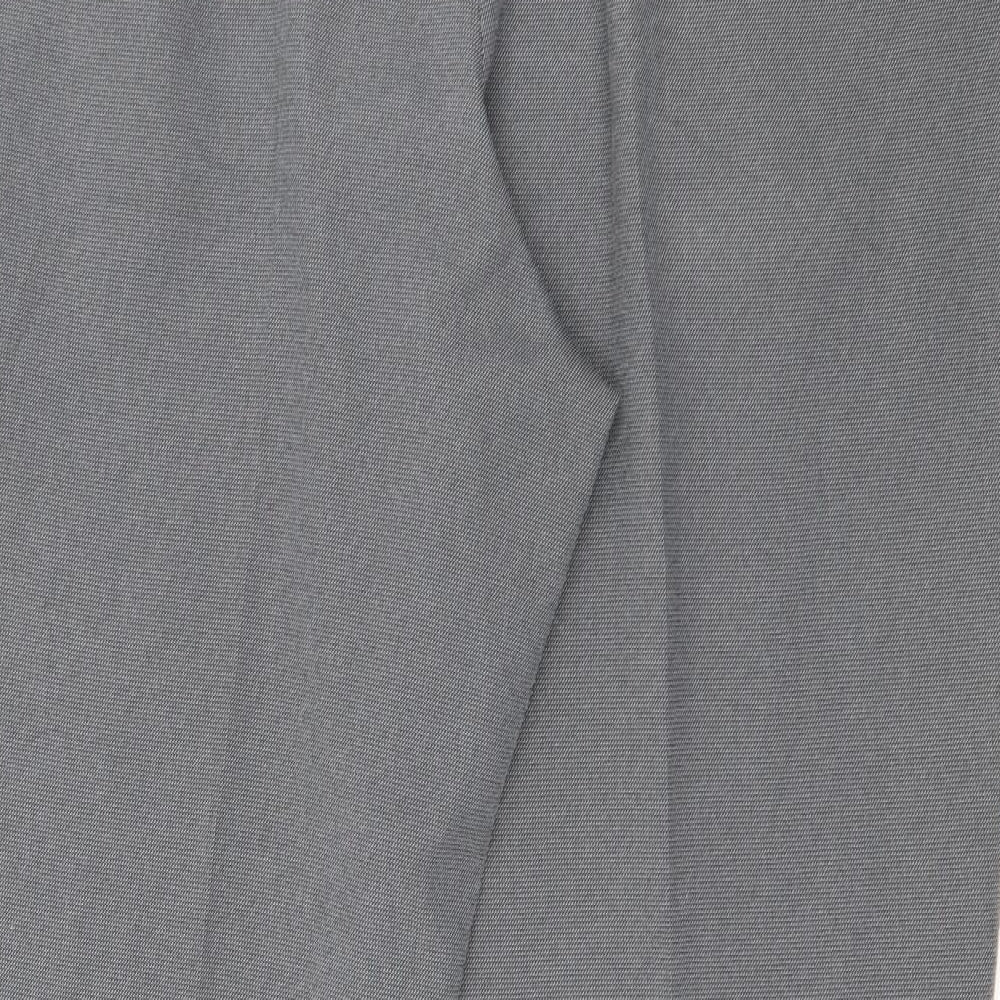Brand and care label for Marks & Spencer women’s grey polyester carrot trousers, size UK 40, in, 29-inch leg regular zip