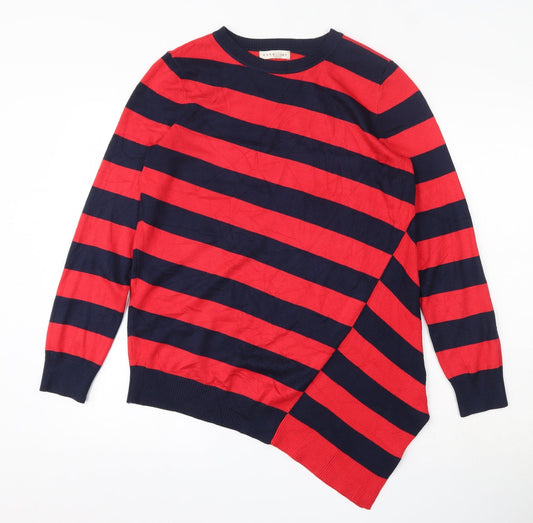 Additional front view of Retrology women’s red round neck striped rayon jumper, size S