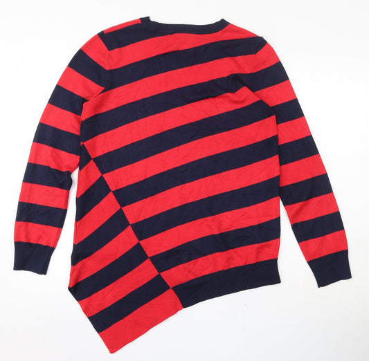 Retrology Womens Red Round Neck Striped Rayon Pullover Jumper Size S