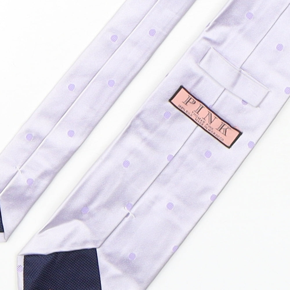 Brand and care label for PINK men’s purple polka dot silk pointed tie one size