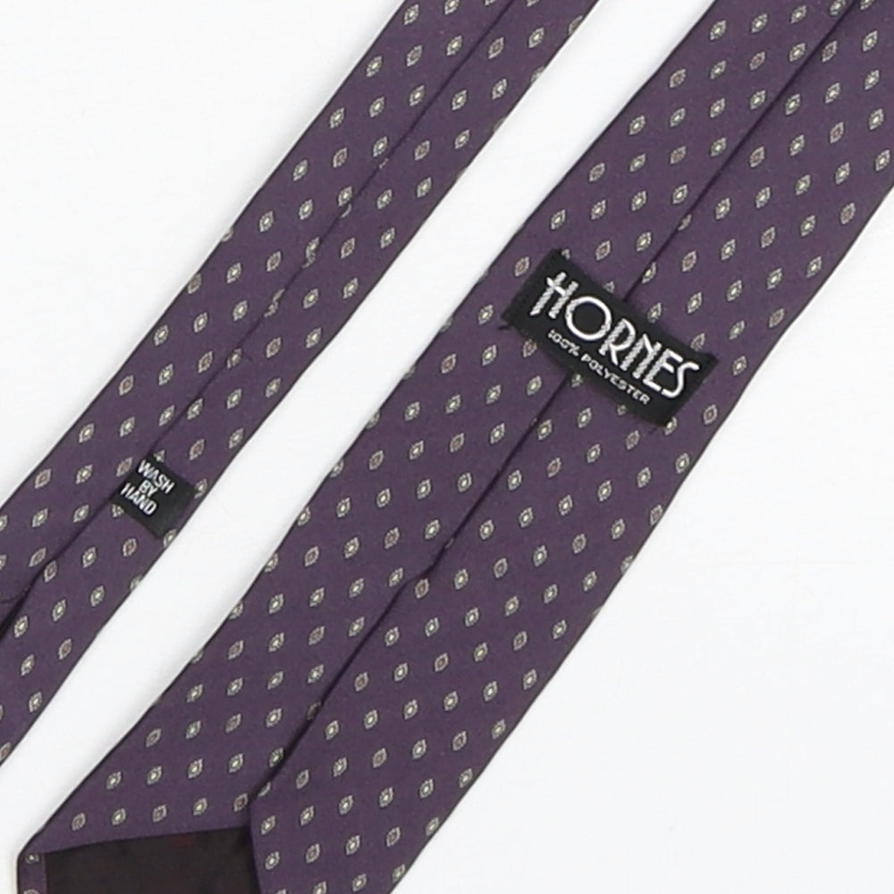 Hornes Mens Purple Geometric Polyester Pointed Tie One Size