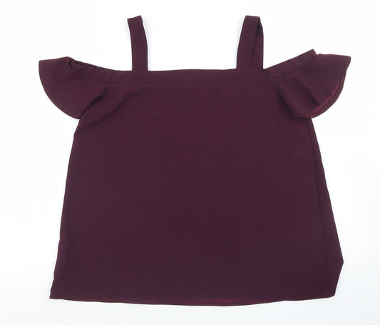 Atmosphere Womens Purple Polyester Basic Blouse Size 10 Off the Shoulder - cold Shoulder