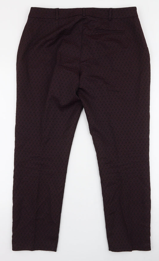 Miss Selfridge Womens Purple Geometric Polyester Trousers Size 14 L27 in Regular Zip
