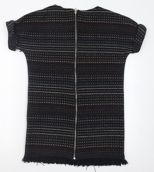 Zara Womens Multicoloured Geometric Cotton T-Shirt Dress Size XS Crew Neck Zip