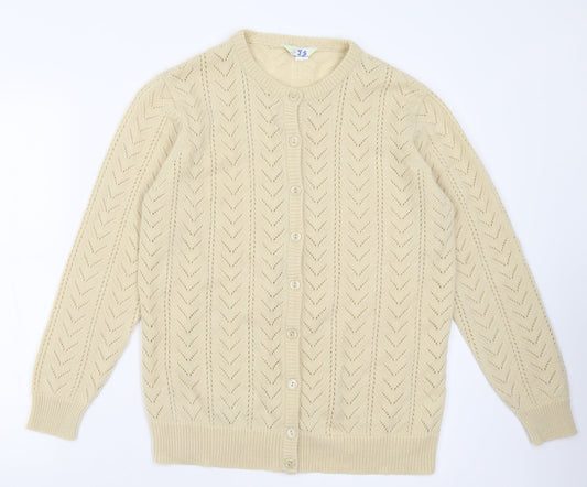 Additional front view of Classics women’s ivory crew neck geometric acrylic cardigan jumper, size UK 12