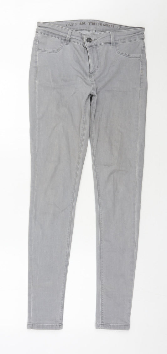 Additional front view of Oasis women’s grey cotton skinny jeans, size UK 10, 31-inch leg regular zip