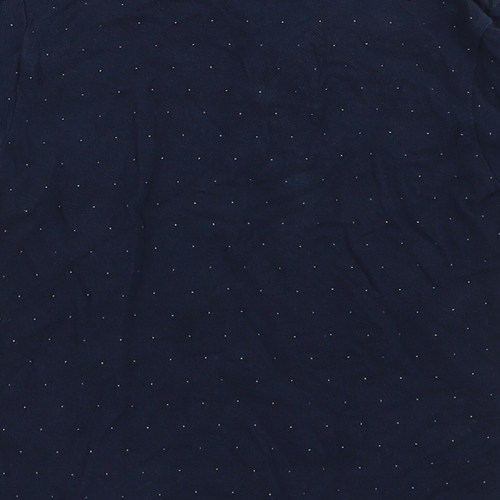 Brand and care label for Mango boys’ blue spotted cotton basic polo, size 6, years collared button