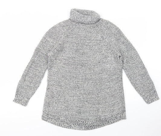H&M Womens Grey Roll Neck Cotton Tunic Jumper Size S