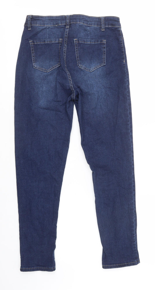 Back view of SHEIN women’s blue cotton skinny jeans, size L, 31-inch leg regular button