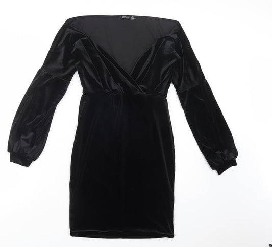 Boohoo Womens Black Polyester Bodycon Size 6 V-Neck Pullover