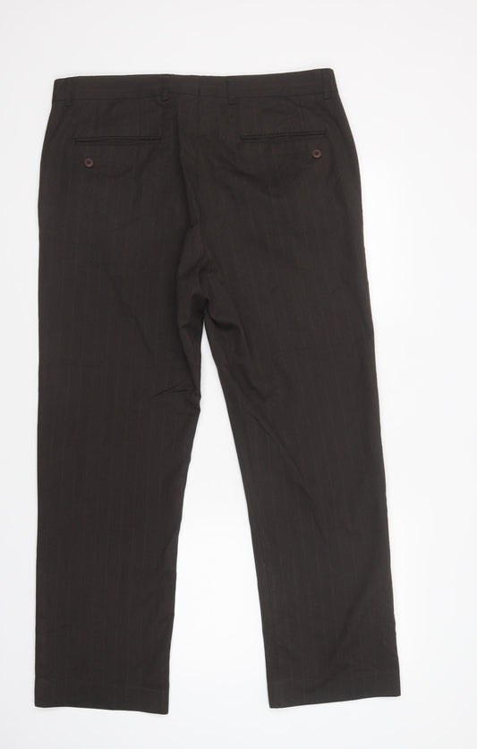 Burton Mens Brown Striped Polyester Dress Pants Trousers Size 38 in L31 in Regular Button