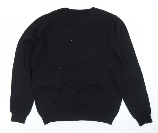 Preworn Mens Black Crew Neck Cotton Pullover Jumper Size M