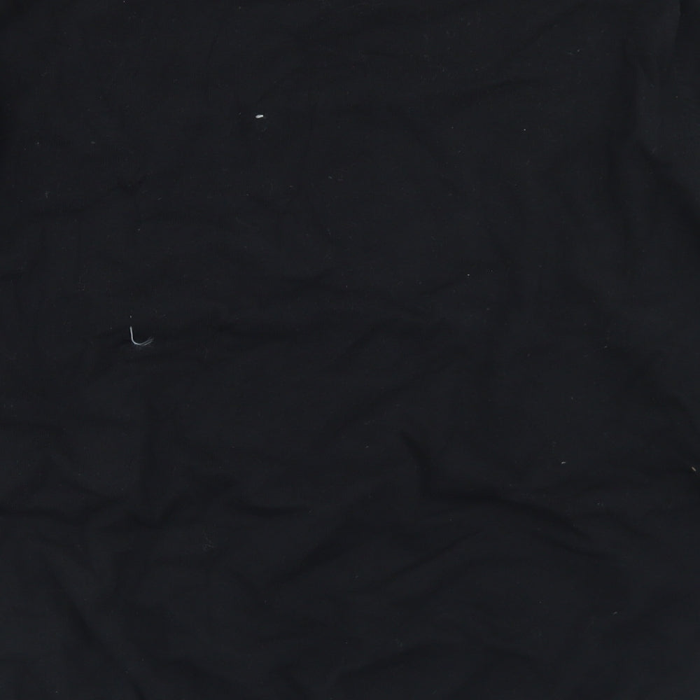 Brand and care label for Preworn men’s black crew neck cotton jumper, size M