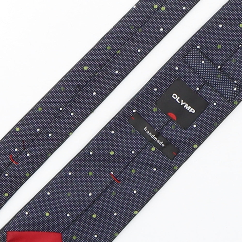 Brand and care label for Olymp men’s multicoloured polka dot silk pointed tie one size