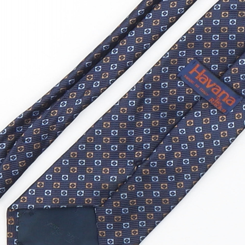 Havana Mens Blue Geometric Polyester Pointed Tie One Size