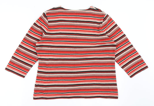 Back view of Dash women’s red striped cotton basic t-shirt, size UK 12, square neck